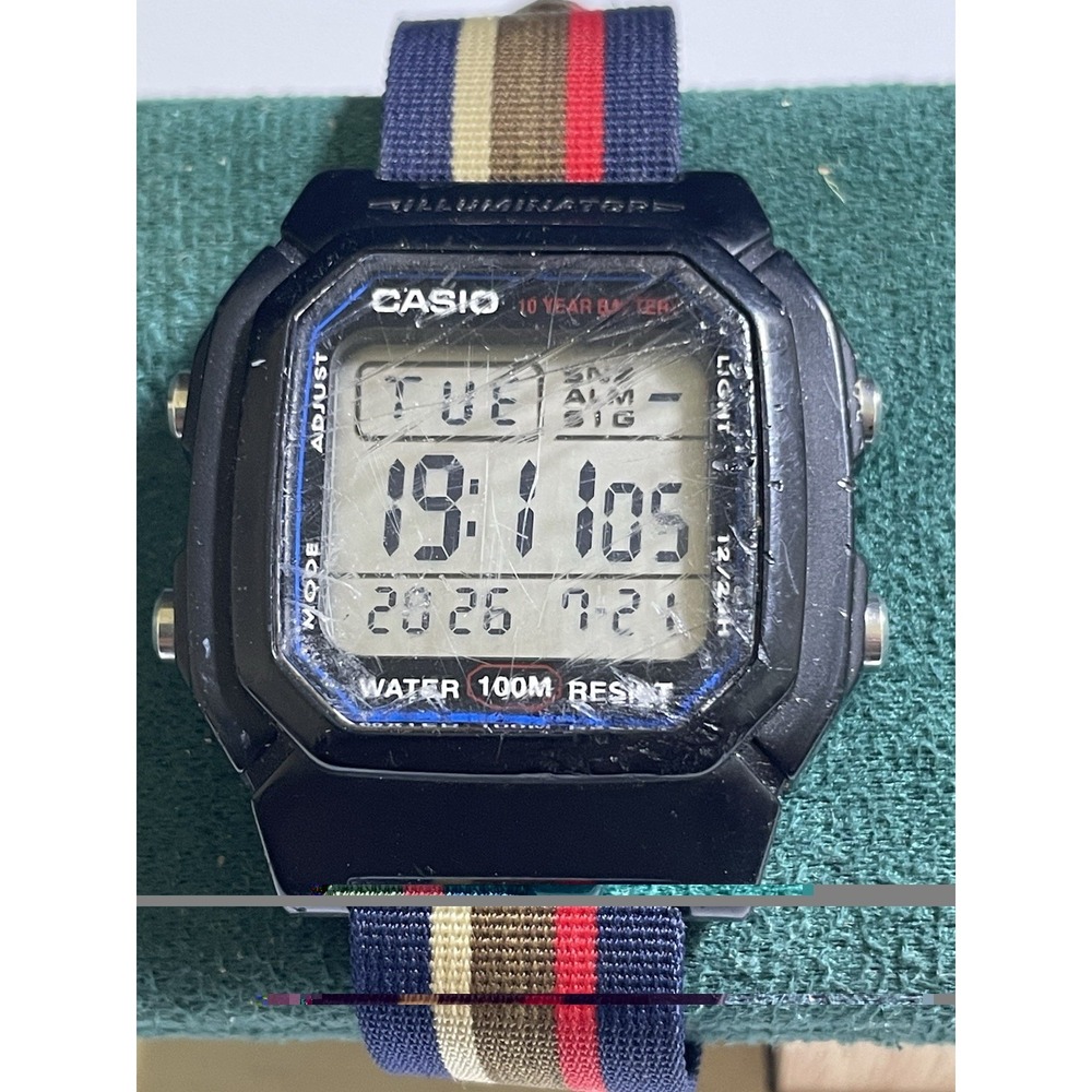 Casio W-800H 3240 Digital Watch 100M Alarm Illuminator Working Nylon Band